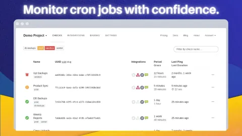 Healthchecks Screenshot - Monitor cron jobs with confidence.
