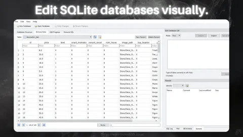DB Browser for SQLite Screenshot - Edit SQLite databases visually.