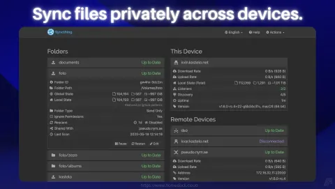 Syncthing Screenshot - Sync files privately across devices.